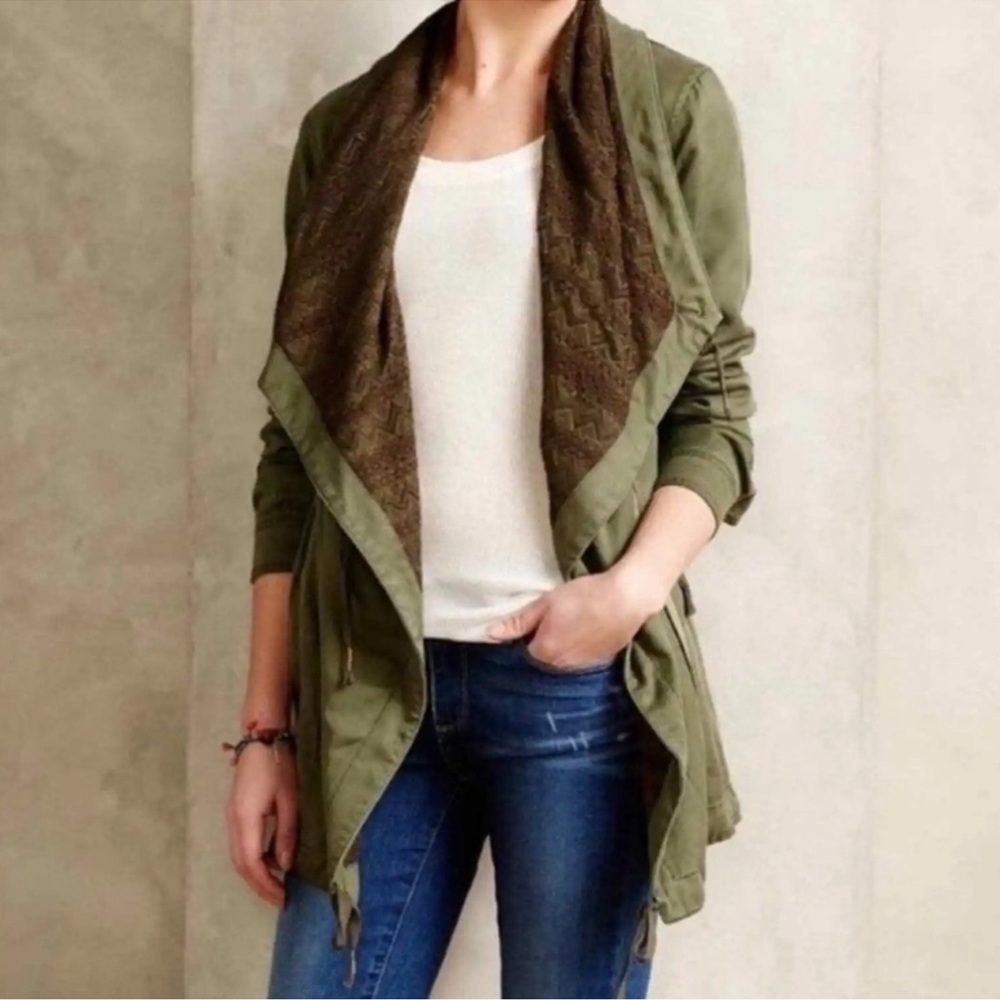Anthropologie Hei Hei Etta Layered Olive Green Lace Trim Drawstring Anorak M